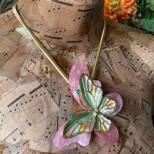 Gold Pink Butterfly Necklace & Earrings Jewelry Set